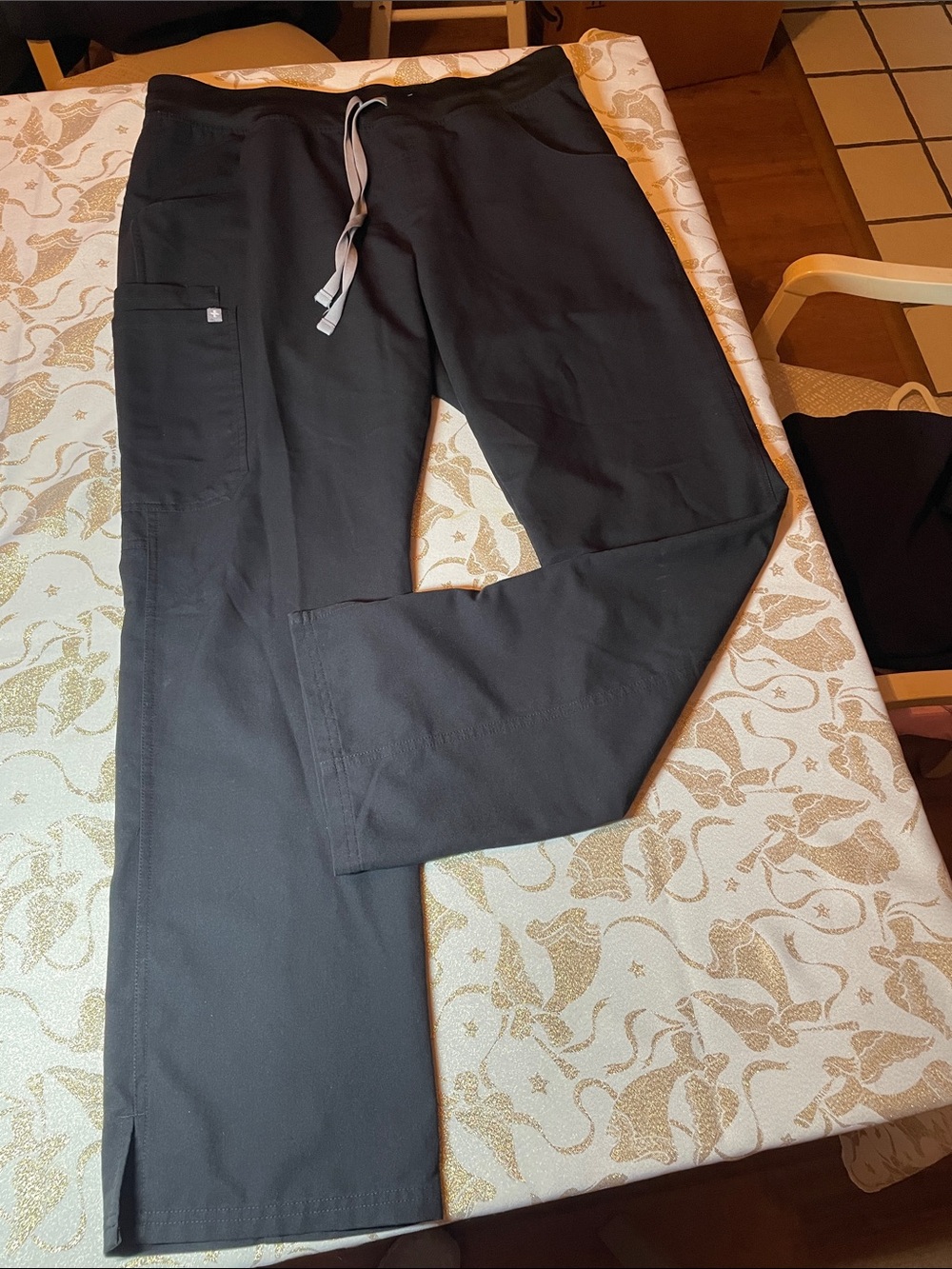 Figs Black Straight-Leg Scrub Pants with Gray Drawstring